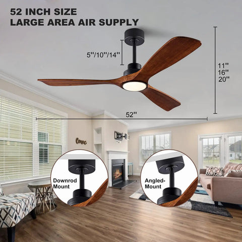 Cool 52 Inch Wood Ceiling Fan With Light Remote, Quiet DC Motor, 3 Solid Wood Blades In Living Room Setting