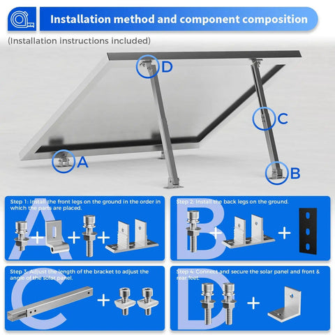 Two Pack Adjustable Tilt Solar Panel Mount Brackets Aluminum Alloy Mounting Bracket Stands installation instructions