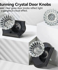 Vintage Black Crystal Glass Door Knobs With Lock For Privacy Interior Bedroom Bathroom Door Hardware Matte Black Finish Diamond Sunflower Design Heavy Duty Zinc Alloy Plates Classic Retro Look