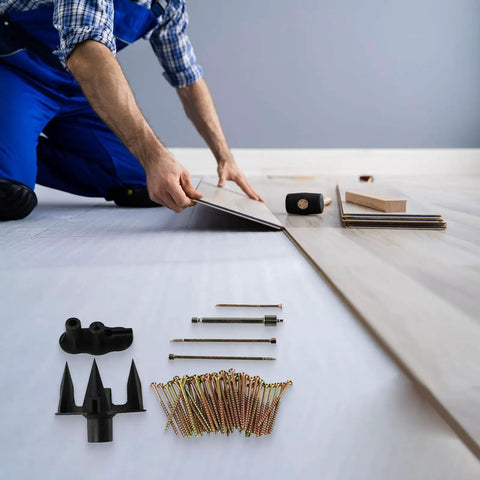 DIY installation using Ultimate No More Squeaks Floor Repair Kit With Joist Screws And Engineered Plastic Fixture for subfloors