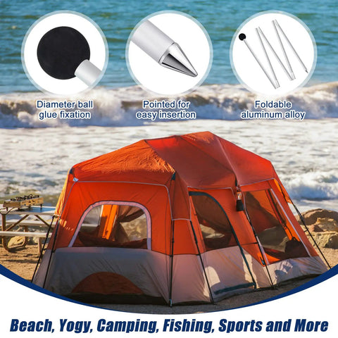 Orange beach tent with aluminum 4 Pack Tent Poles Replacement Set Extra Canopy Poles For Beach Tents Parties Camping.