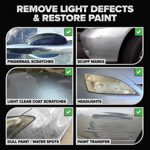 Examples of auto paint defects addressed by Gray And Silver Scratch Remover Kit For Cars Easy Fix For Deep Scratches And Swirls