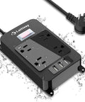 Weatherproof Outdoor Power Strip With Four Outlets And Three USB Ports, Six Foot Extension Cord, wall mount, IPX4 waterproof