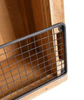 Close-up of Wooden Boat Shelf With Three Shelves For Beachy Nautical Decor wire net bottom detail