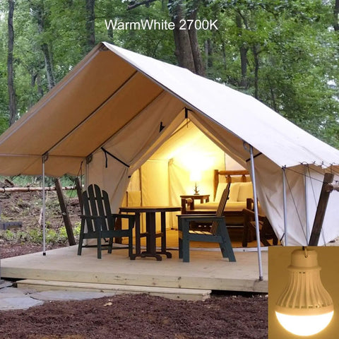 Tent illuminated by USB LED Light Bulb For Emergency Backup Lighting With USB Power And Solar Charging Outdoor Weatherproof Camping Lantern