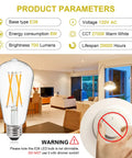 Vintage Edison LED Bulbs 6W Equivalent To 60W Warm White 2700K 95 Plus CRI Eye Protection Non Dimmable Clear Glass chart