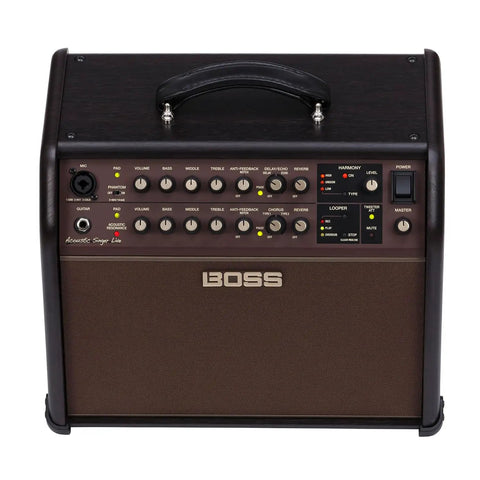 Front view of 60W Acoustic Guitar And Vocals Combo Amplifier with Real-Time Harmony, showing control knobs and inputs.