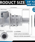 Leak-Free Tool-Free 1/2 Inch ID Valved Bulkhead Hose Barb With 3/8 Inch High Flow Quick Disconnect Coupling Panel Mount Fluid Fitting, gray side view