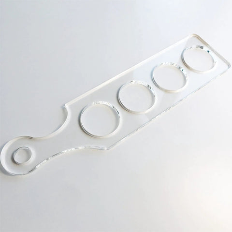 Ultra Clear Acrylic Flight Paddle Template For Woodworking Router Jigs And Home Bar Trays Featuring Hella Accurate Cutouts and precise circular slots.