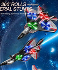 Big Power 2.4GHz RC Plane For Kids And Adults Easy To Fly Foam Airplane With LED Lights performing aerial stunts with light trails