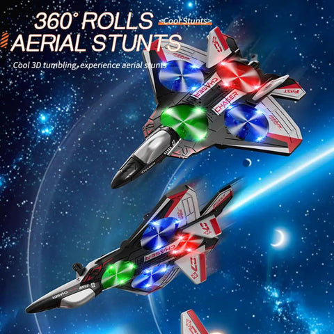 Big Power 2.4GHz RC Plane For Kids And Adults Easy To Fly Foam Airplane With LED Lights performing aerial stunts with light trails
