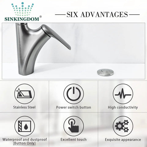 Garbage Disposal Sink Top Air Switch Kit With Brushed Nickel Brass Button showcasing stainless steel and power features