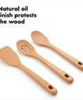 Three Piece Wooden Utensil Set With Solid Beachwood Spoon Slotted Spoon And Turner For Everyday Cooking No Fuss Kitchen Tools