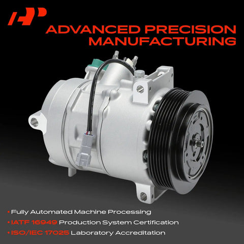 Smooth Ride High Output AC Compressor With Clutch And Six Groove Pulley For Jeep Compass Patriot 2009 To 2017 close-up view with connector and pulley.
