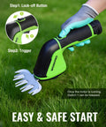 Gloved hand using 12V Cordless Grass Shear And Hedge Trimmer 2 In 1 Electric Tool With 37 Inch Wheeled Extension Pole