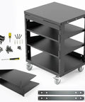 Killer 12U Open Frame 19 Inch Rack With Smooth Locking Casters And Dual Adjustable Shelves for audio visual setup, includes installation hardware.