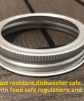 Food Safe Aluminum Mason Jar Rings 12 Pack Regular Mouth Silver Metal Bands BPA Free Rust Resistant For Canning Jars Ball And Other Regular Mouth Jars, silver ring close-up