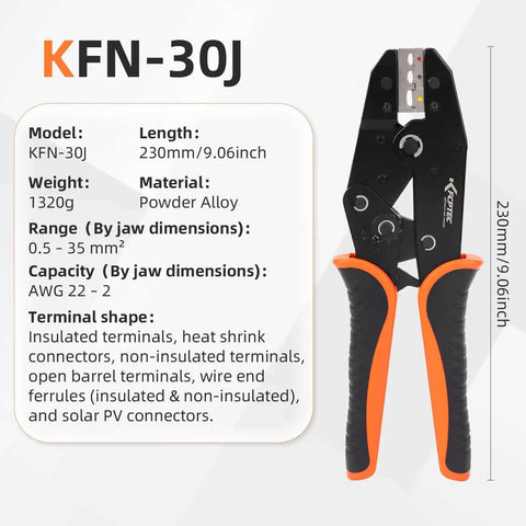 Nine Piece Ratcheting Crimping Tool Set With Seven Interchangeable Dies And Wire Stripper for AWG 22 to 2 terminals and connectors