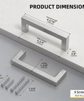 Product dimensions of 10 Pack Brushed Nickel Cabinet Pulls 3-3/4 Inch Hole Center Square Bar Drawer Handles with screws