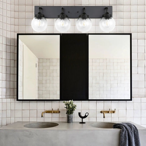 Dope Matte Black Bathroom Vanity Light With 4 Lights Milky White Clear Glass Shade Sleek Modern Wall Sconce over mirror