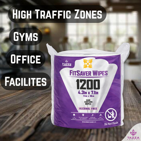 Bulk Wipes 4 Pack 1200 Count Durable Pre Saturated Cleaning Wipes For Gym Equipment Benches Mats And Machines packaging.