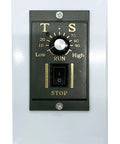 Control panel for Badass Inclined Conveyor System With Non Slip PVC Belt Tilt Action, featuring speed dial and run/stop switch.