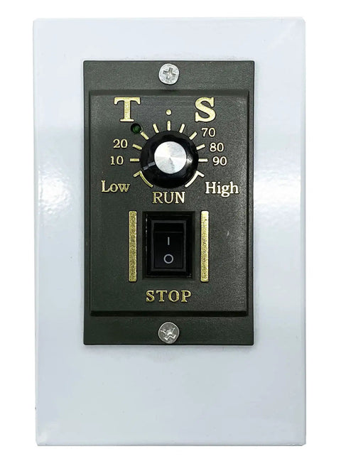 Control panel for Badass Inclined Conveyor System With Non Slip PVC Belt Tilt Action, featuring speed dial and run/stop switch.