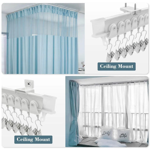 Flexible Bendable Curtain Track Ceiling And Wall Mount Kit Easy Install 12 Foot Sliding System For RV Bay Shower Curtain Rods White Durable Aluminum Includes Mounting Brackets And Hardware, ceiling mounted