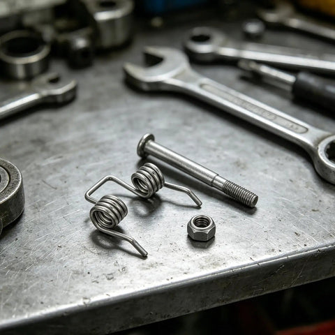 Fix Your Wobbly Folding Wagon Handle With This Super Quick Snap On Torsion Spring Metal Kit No Tools Needed Just Pop It In And Get Back To The Yard Or Beach Hassle Free For Real. silver metal torsion springs and bolt on workbench