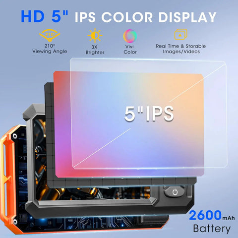 Triple Lens Borescope With 5-Inch IPS Screen 1920P HD Inspection Camera Pro Grade All-In-One Triple Lens System Three 7.9mm HD Lenses high brightness LED and 2600mAh battery