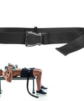 Universal Belt Squat Collar For Nordic Hamstring Curl On Bench, 5.6 Ft Buckle Strap shown with man exercising on bench