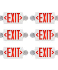 Built Tough Dual Head Emergency Exit Sign With Bright Red Led Lights Adjustable Commercial Backup Battery Plug In Self Test Ul Rated Works Great For Office 6 Pack displayed in rows, showcasing six red exit signs with lights.