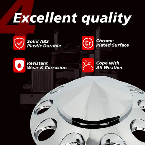 Semi Truck Axle Cover Kit With Lug Nut Covers And Wheel Covers For Front And Rear 33mm Thread On 10 Hole Caps Universal Fit graphic
