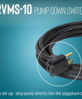 Auto Piggyback Vertical Mechanical Pump Down Float Switch For Pumps Up To Half Horsepower With 10 Foot Cord Black close-up