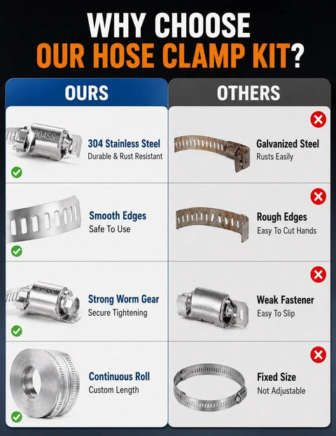 Buy Custom Cut Stainless Steel Hose Clamp By The Foot Roll For Pipe And Radiator Hosing With Heavy Duty Worm Gear Screw Lock For Any DIY Fix Or Pro Job On Ducts And Tubes. 304 stainless steel roll clamp with worm gear fastener