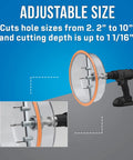 AHC 10 Pro Round Hole Saw Cutter With Dust Shield And Case Rugged Tool adjustable size demonstration with cutter details
