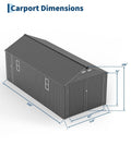 Diagram of 10x20 Foot Metal Garage Shed With Double Hinged Doors And Four Windows, Heavy Duty Carport dimensions shown