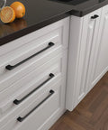 Kitchen with 15 Pack Flat Black 10 Inch Hole Center Solid Metal Cabinet Handles For Kitchen And Bathroom Drawer Pulls Durable Stainless Steel Zinc Alloy Construction Includes One Inch And One Half Inch Screws Etna Collection