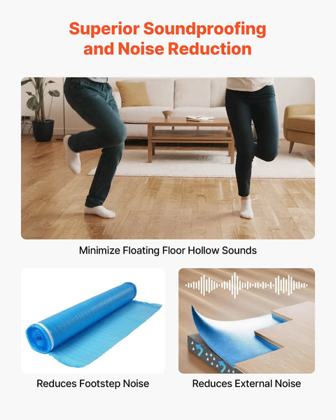 Image showing Rock Solid No Sweat Floor Underlayment 600 Square Feet 2 Mm Thick EPE Foam Padding for soundproofing flooring.