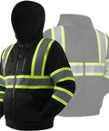 Hi-Vis Safety Zip-Up Hoodie Sweatshirt For Men And Women With Reflective Strips And Extended Trims Class 3 PPE Fleece Work Jacket