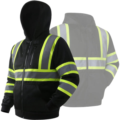 Hi-Vis Safety Zip-Up Hoodie Sweatshirt For Men And Women With Reflective Strips And Extended Trims Class 3 PPE Fleece Work Jacket