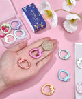 14 Color Spring Gate Ring Set with Strawberry Trigger Snap Buckles for Keychains and Craft Projects, assorted colors displayed.