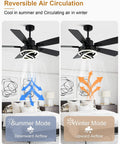 Smooth Operator 52 Inch Black Modern Chandelier Ceiling Fan Featuring Smart App Control And Barn Wood Blades in summer and winter modes.