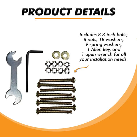 Solid As A Rock Replacement Bed Frame Hardware Kit With Heavy Duty Screws And Bolts For Metal Frames No Fuss Assembly Of Headboard And Footboard 42 Piece Set components including bolts, nuts, washers, and wrenches.