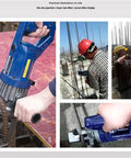 AOXHUGB Handheld Hydraulic Rebar Bender And Cutter Electric Shearing Machine in use cutting rebar on construction site.