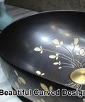 Ceramic Vintage Bathroom Vessel Sink, Handcrafted Art Countertop Vanity Basin for Home, B&B and Club Bathroom Decor (Small) close-up view of curved design.