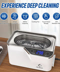 Life Basis ultrasonic jewelry cleaner, white desktop unit with stainless steel cleaning basin and digital timer display.