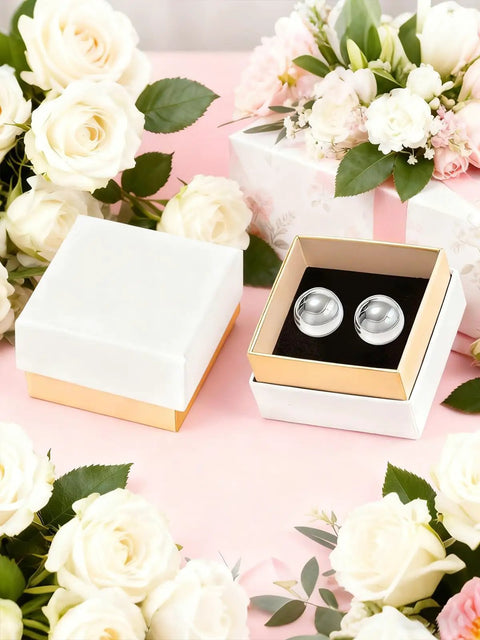Half Ball Dome Stud Earrings For Women Silver Plated Button Jewelry Minimalist Chic Everyday Wear Turn Heads With Simple, Eye-Catching Style That Elevates Any Look. silver-plated studs in gift box