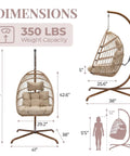 Dimensions of Hanging Egg Chair With Stand For Patio And Garden, Boho Wicker Swing Seat With Cozy Tufted Cushion, Beige