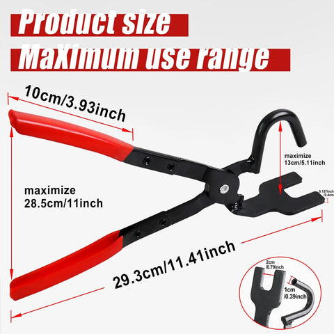 Sporthfish exhaust hanger removal tool (pliers) with red grips and black steel body; 25° offset design